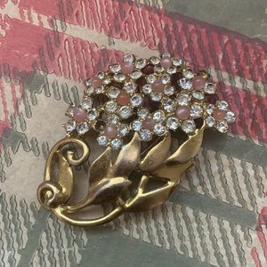 Vintage Floral Rhinestone Brooch